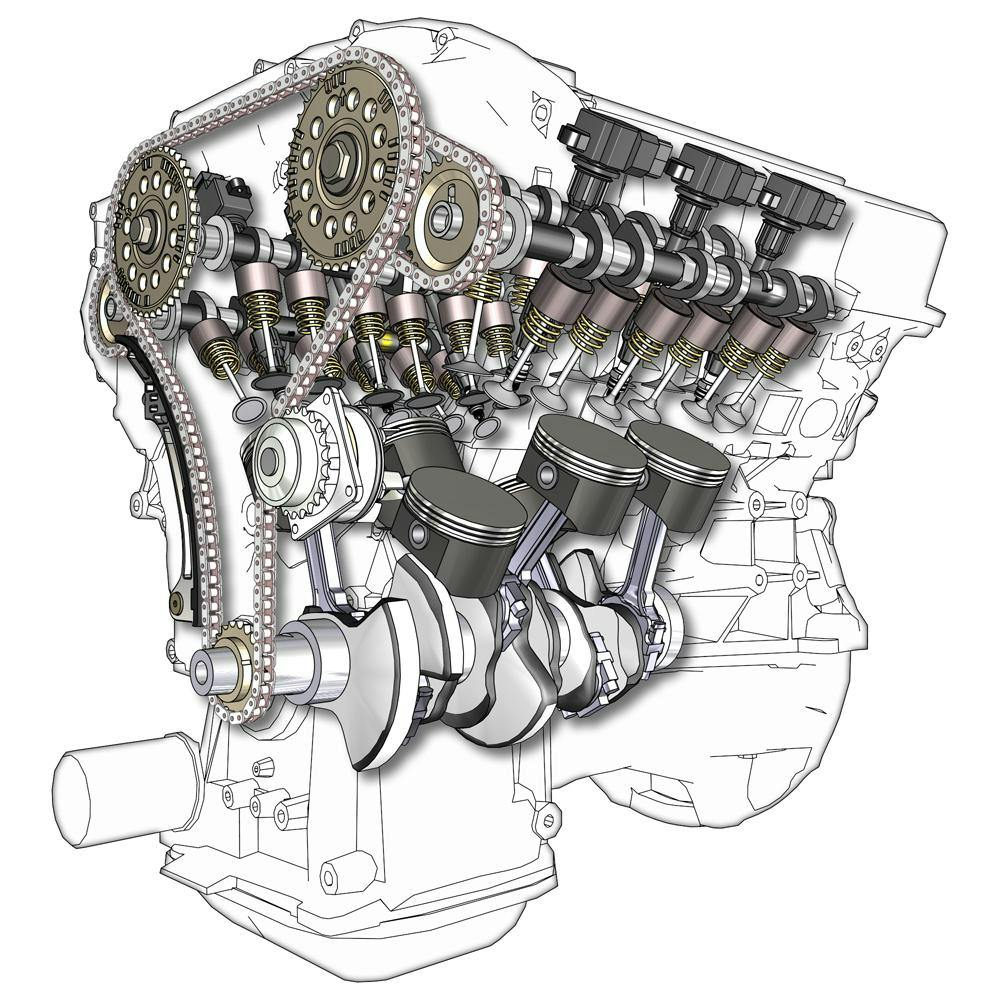 Cutaway view of a V6 engine